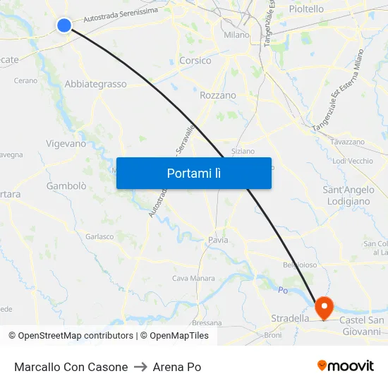 Marcallo Con Casone to Arena Po map