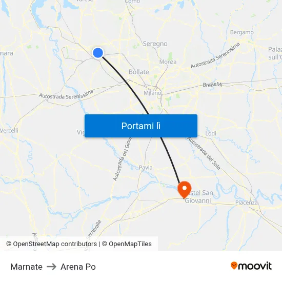Marnate to Arena Po map