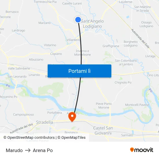 Marudo to Arena Po map