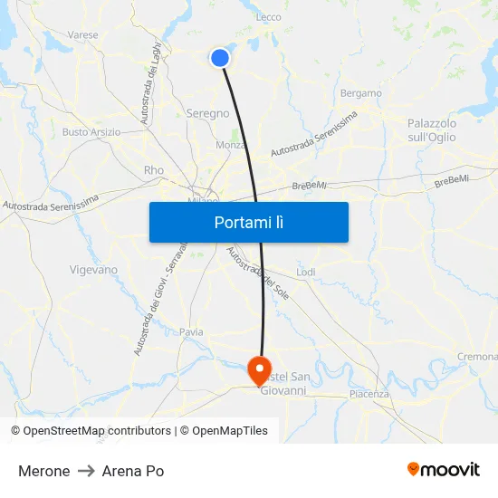 Merone to Arena Po map