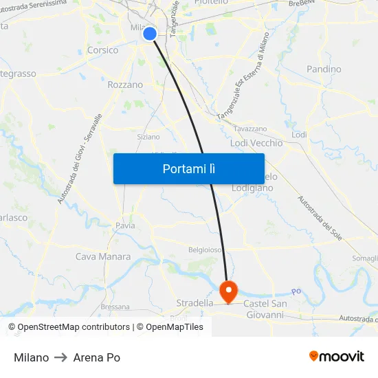 Milano to Arena Po map