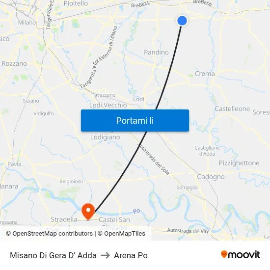 Misano Di Gera D' Adda to Arena Po map