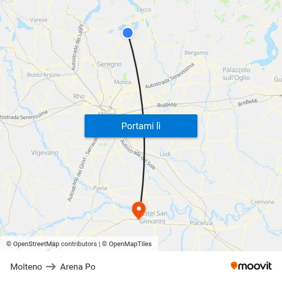Molteno to Arena Po map