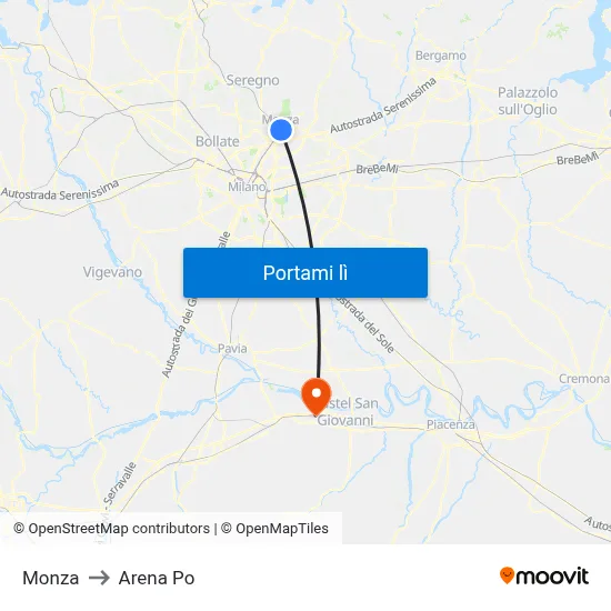 Monza to Arena Po map