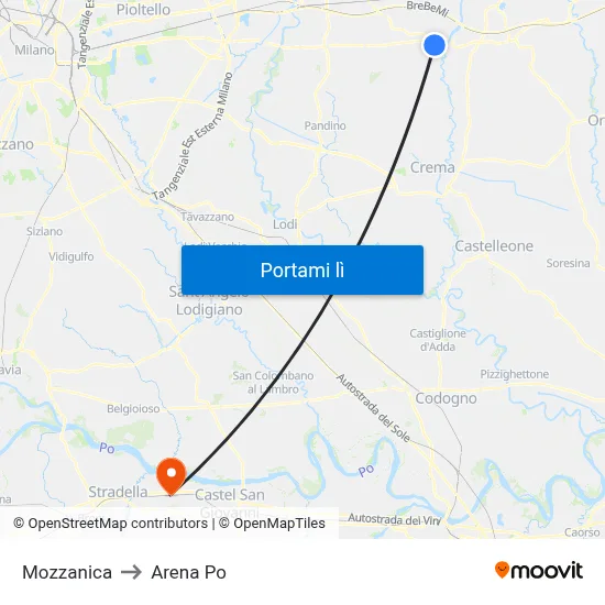 Mozzanica to Arena Po map
