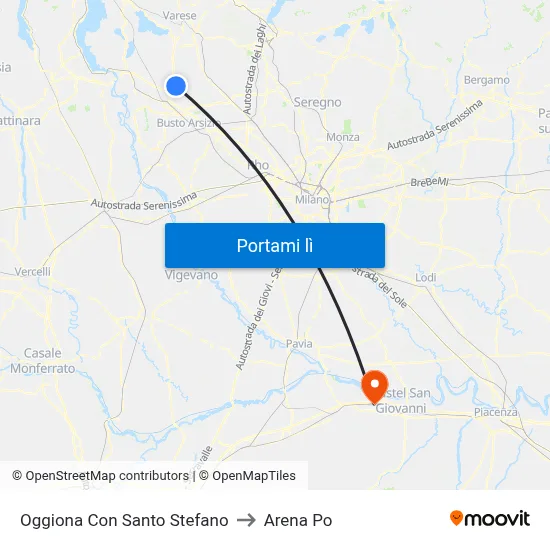 Oggiona Con Santo Stefano to Arena Po map