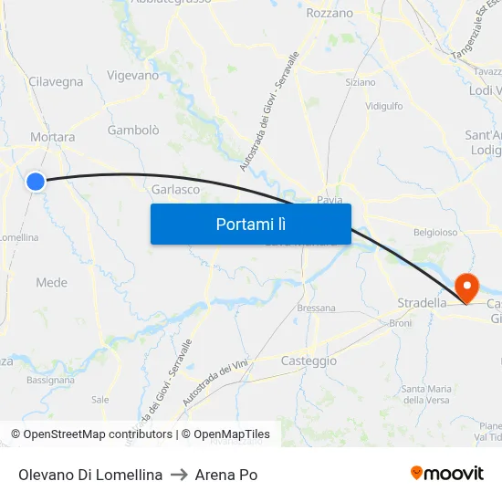 Olevano Di Lomellina to Arena Po map