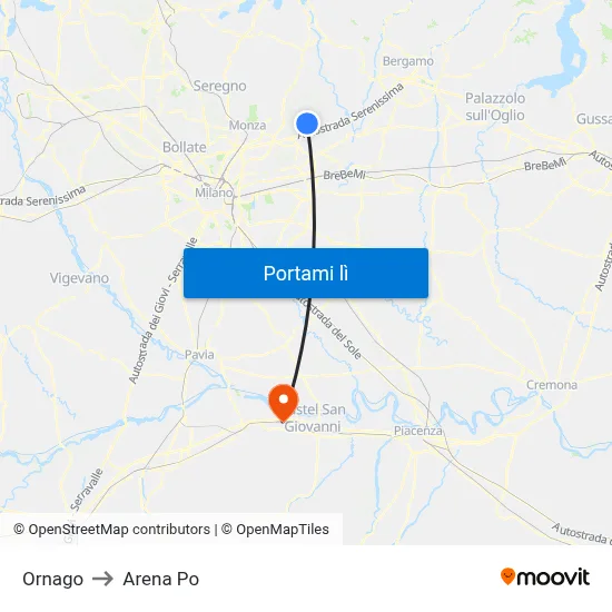 Ornago to Arena Po map