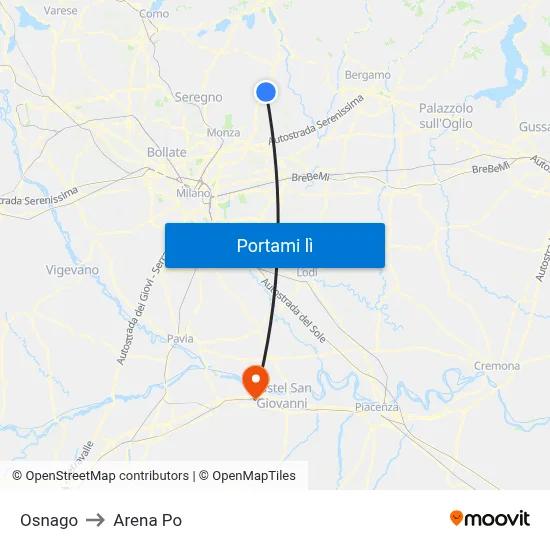 Osnago to Arena Po map