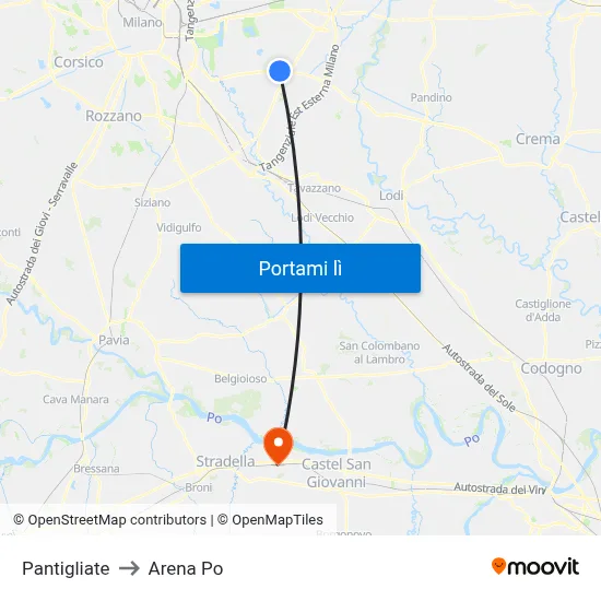 Pantigliate to Arena Po map
