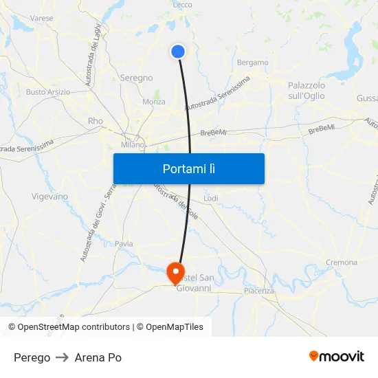 Perego to Arena Po map