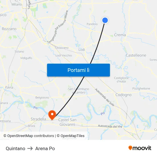 Quintano to Arena Po map