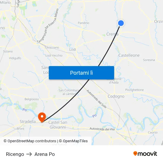 Ricengo to Arena Po map