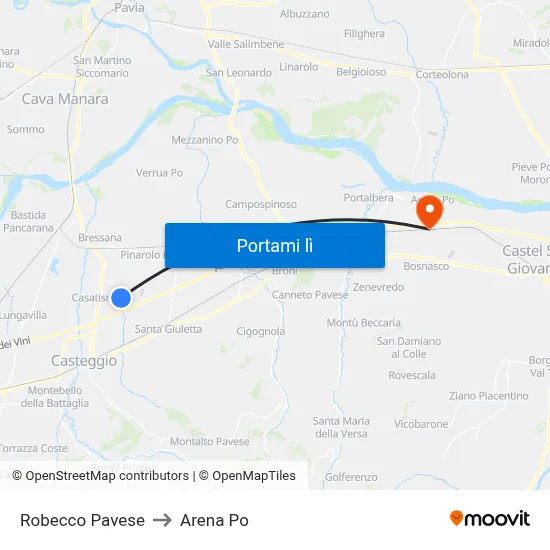 Robecco Pavese to Arena Po map