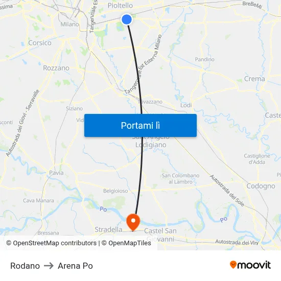 Rodano to Arena Po map