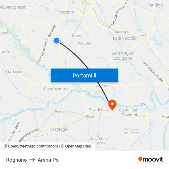 Rognano to Arena Po map