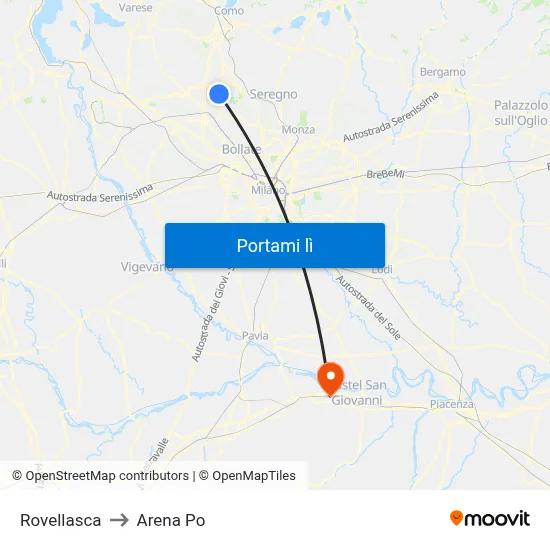 Rovellasca to Arena Po map