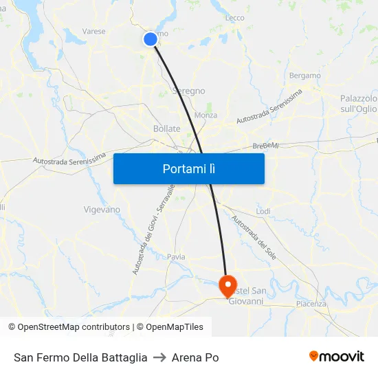 San Fermo Della Battaglia to Arena Po map