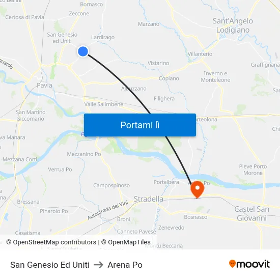 San Genesio Ed Uniti to Arena Po map