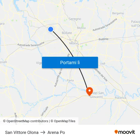 San Vittore Olona to Arena Po map