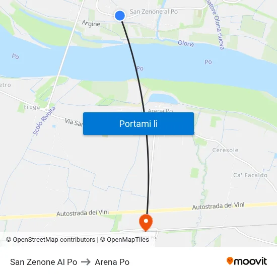 San Zenone Al Po to Arena Po map