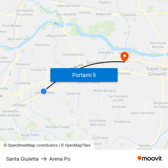 Santa Giuletta to Arena Po map