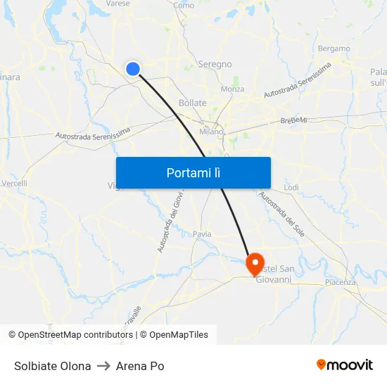 Solbiate Olona to Arena Po map