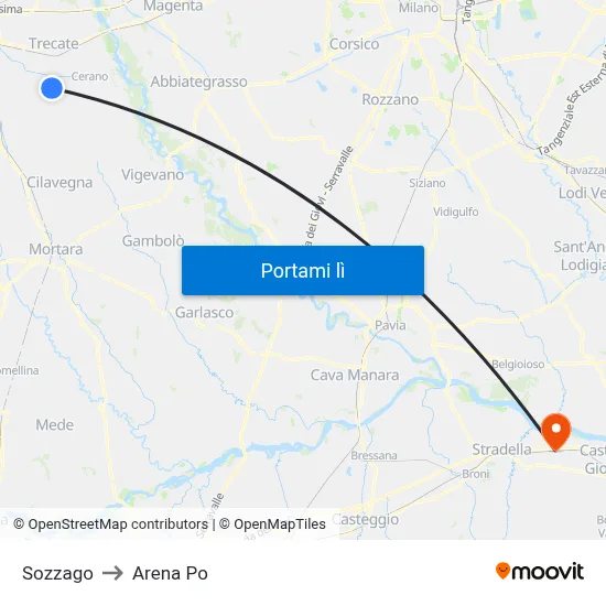 Sozzago to Arena Po map