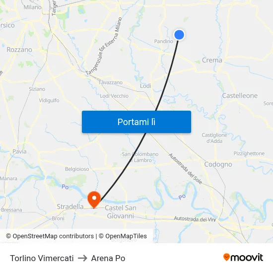 Torlino Vimercati to Arena Po map