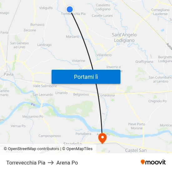 Torrevecchia Pia to Arena Po map
