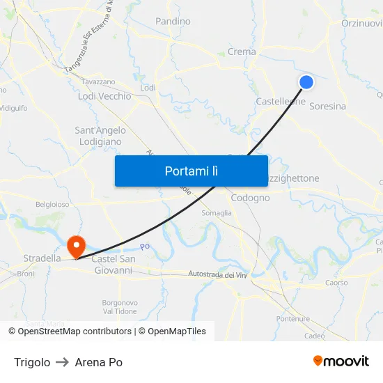 Trigolo to Arena Po map