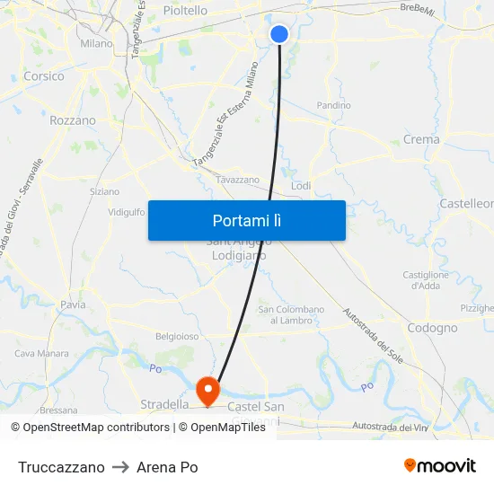 Truccazzano to Arena Po map