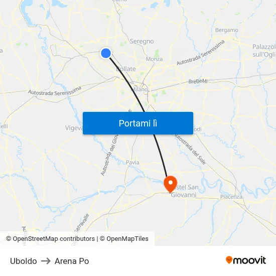 Uboldo to Arena Po map