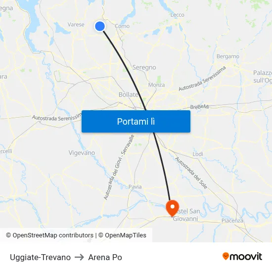 Uggiate-Trevano to Arena Po map