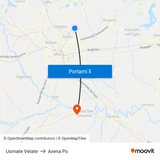 Usmate Velate to Arena Po map