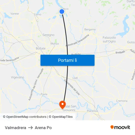 Valmadrera to Arena Po map