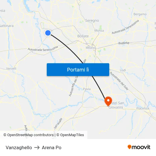 Vanzaghello to Arena Po map