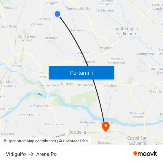 Vidigulfo to Arena Po map
