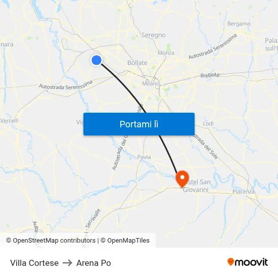 Villa Cortese to Arena Po map