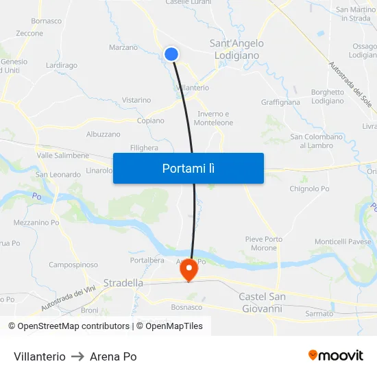 Villanterio to Arena Po map