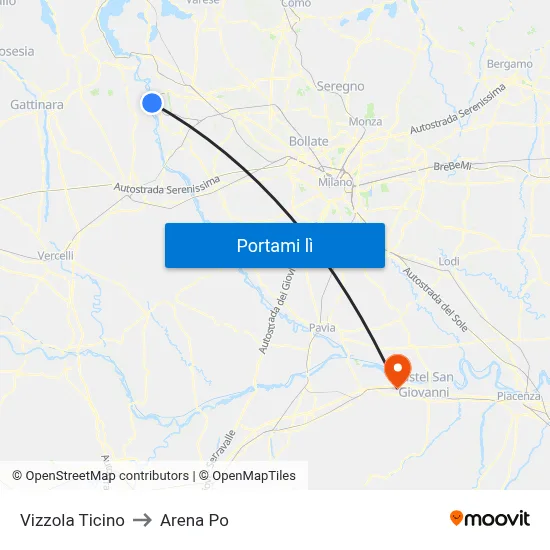 Vizzola Ticino to Arena Po map