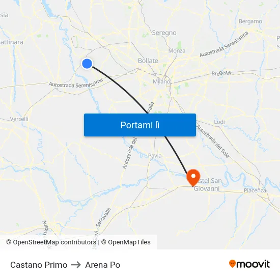 Castano Primo to Arena Po map