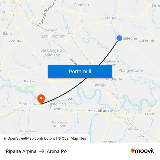 Ripalta Arpina to Arena Po map