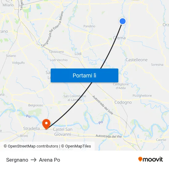 Sergnano to Arena Po map