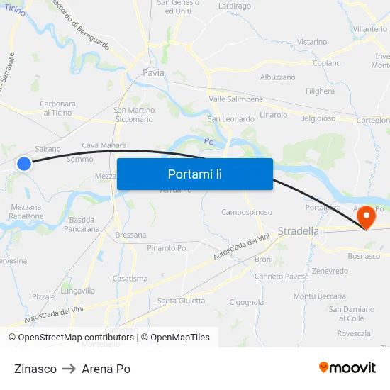Zinasco to Arena Po map
