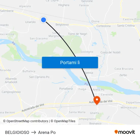 BELGIOIOSO to Arena Po map
