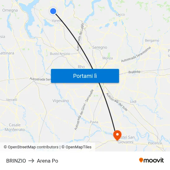 BRINZIO to Arena Po map