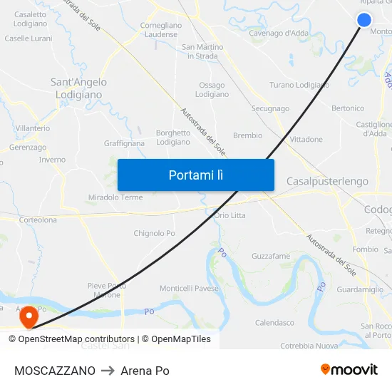 MOSCAZZANO to Arena Po map