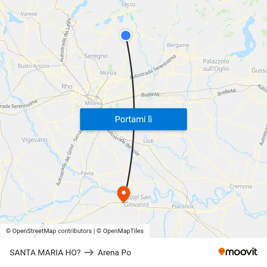 SANTA MARIA HO? to Arena Po map