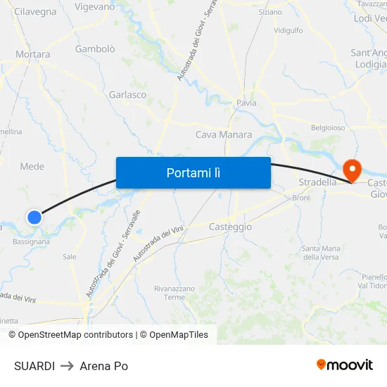SUARDI to Arena Po map